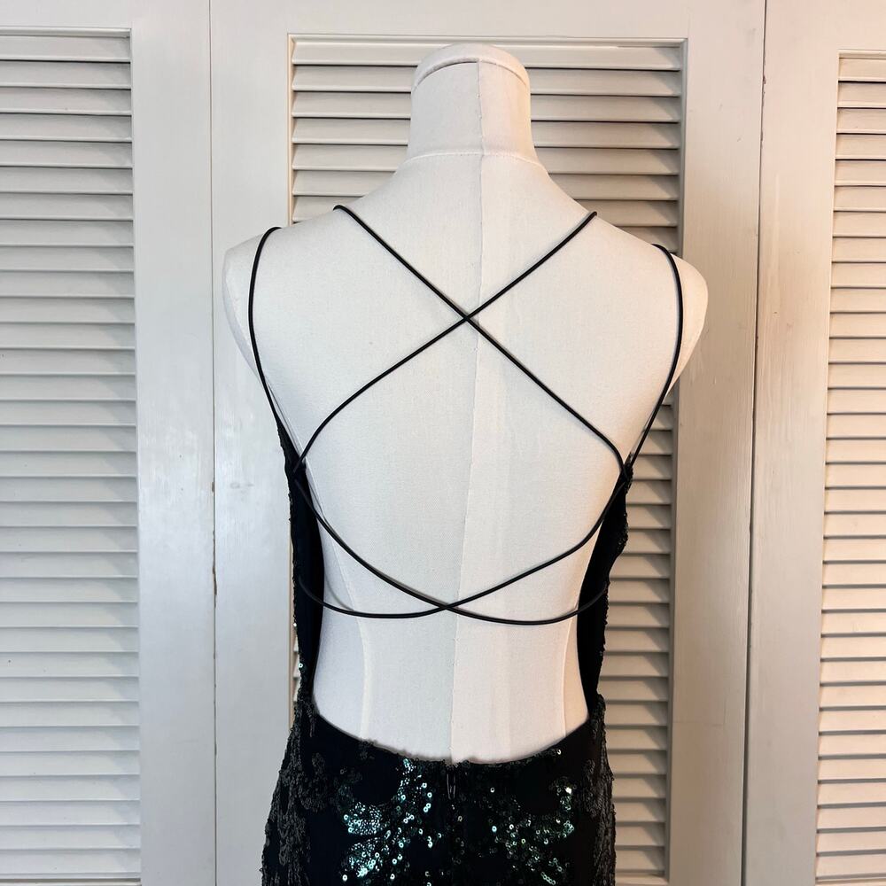 Windsor Emerald Green Sequin Maxi Dress Medium Open Back Formal Gown - Picture 8 of 13